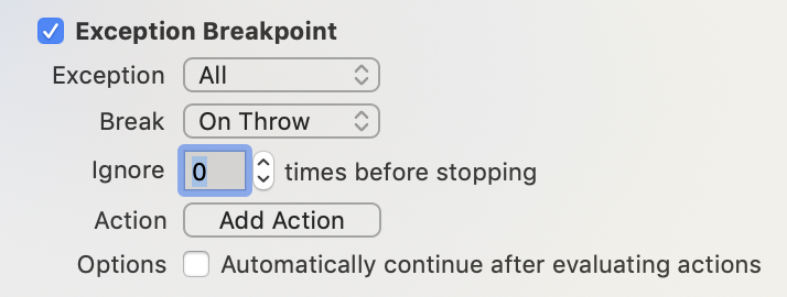 exception breakpoint