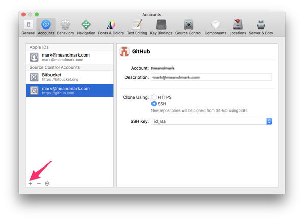 Xcode accounts preferences